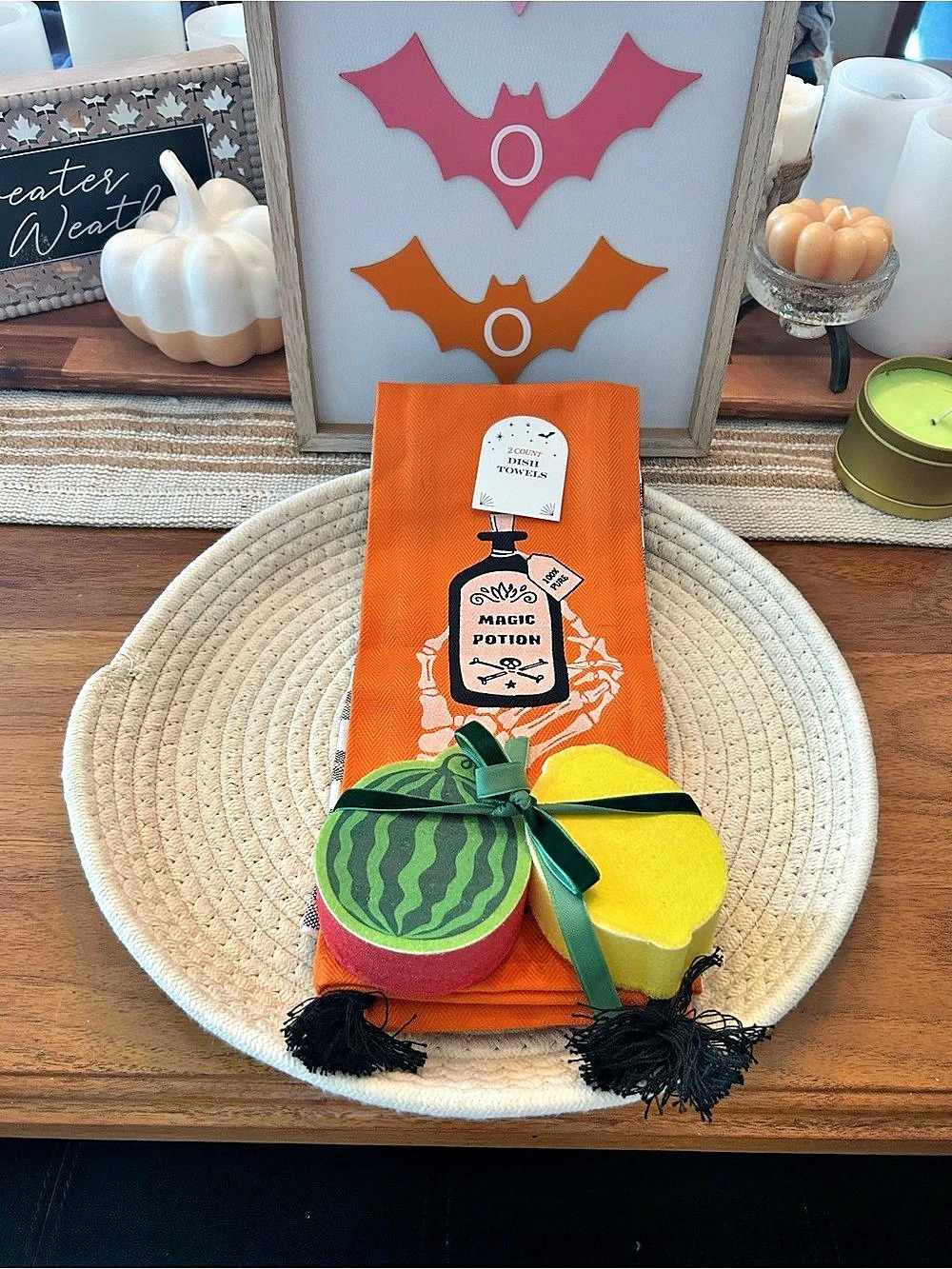 Kitchen Towel Set with Lemon and Watermelon Sponges